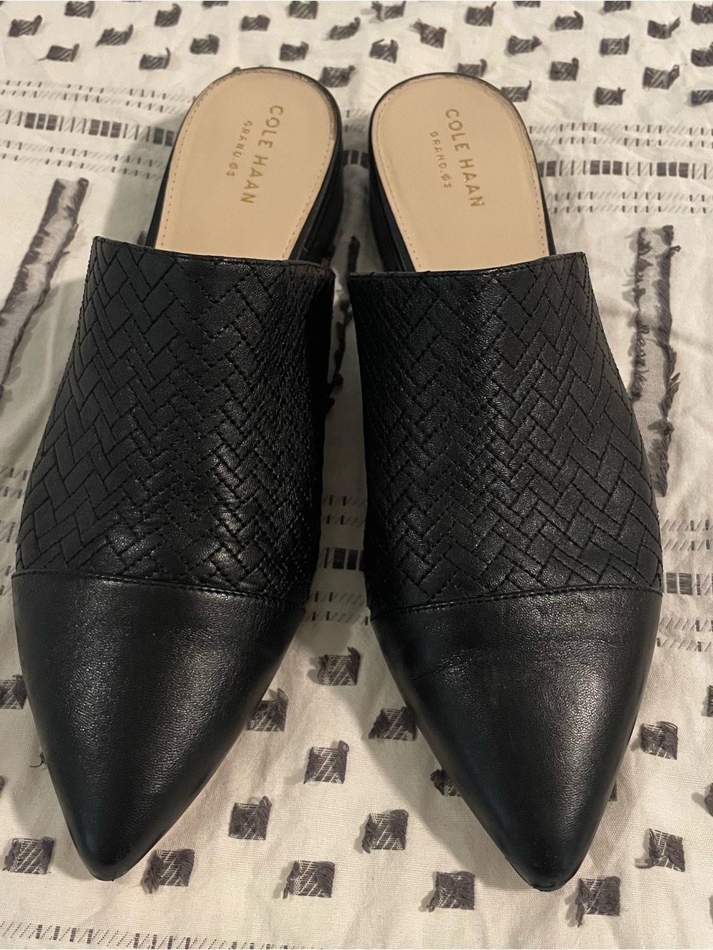 Cole Haan Black Woven Pointed Leather Mule